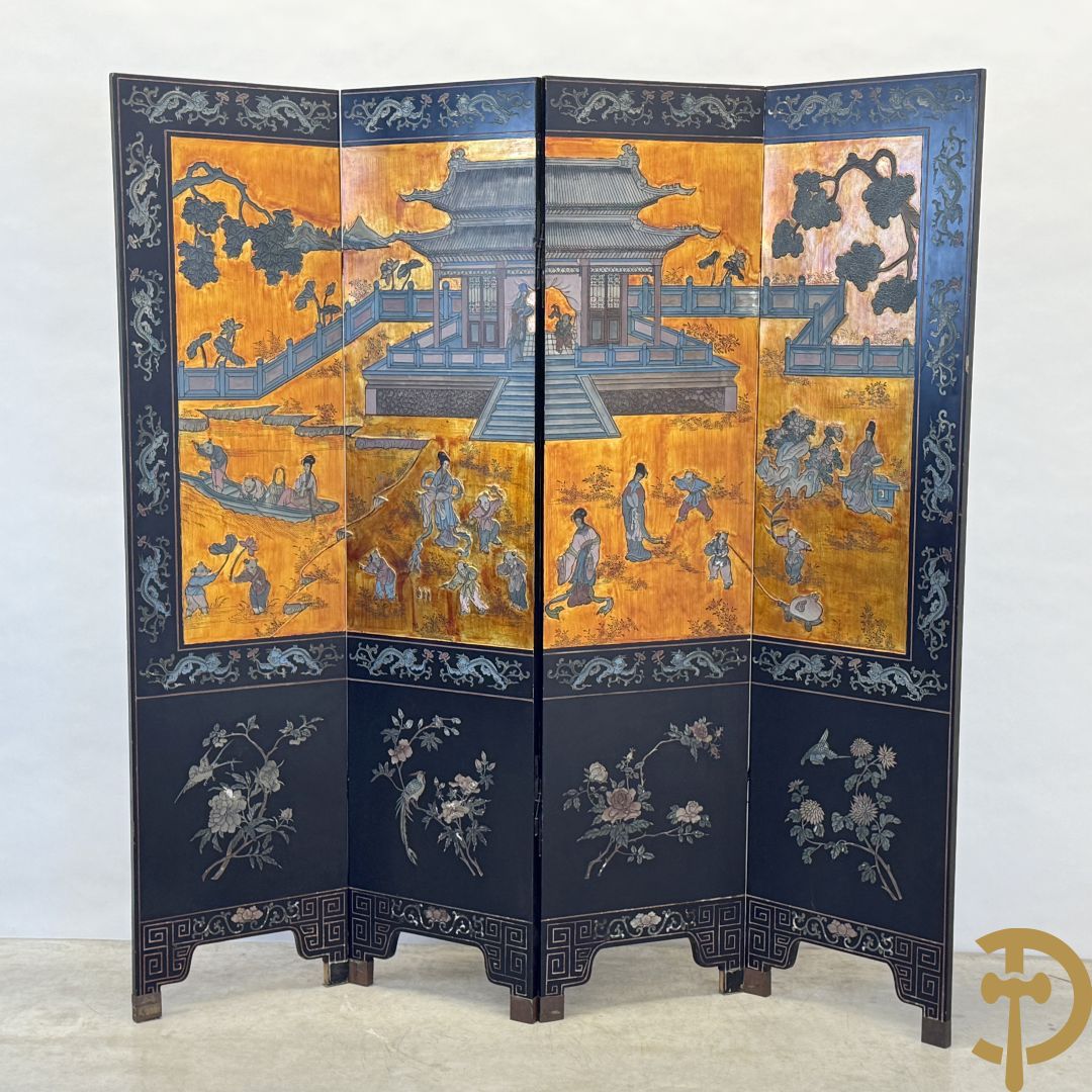 Vierdelige Chinese paravan met landschapsdecor