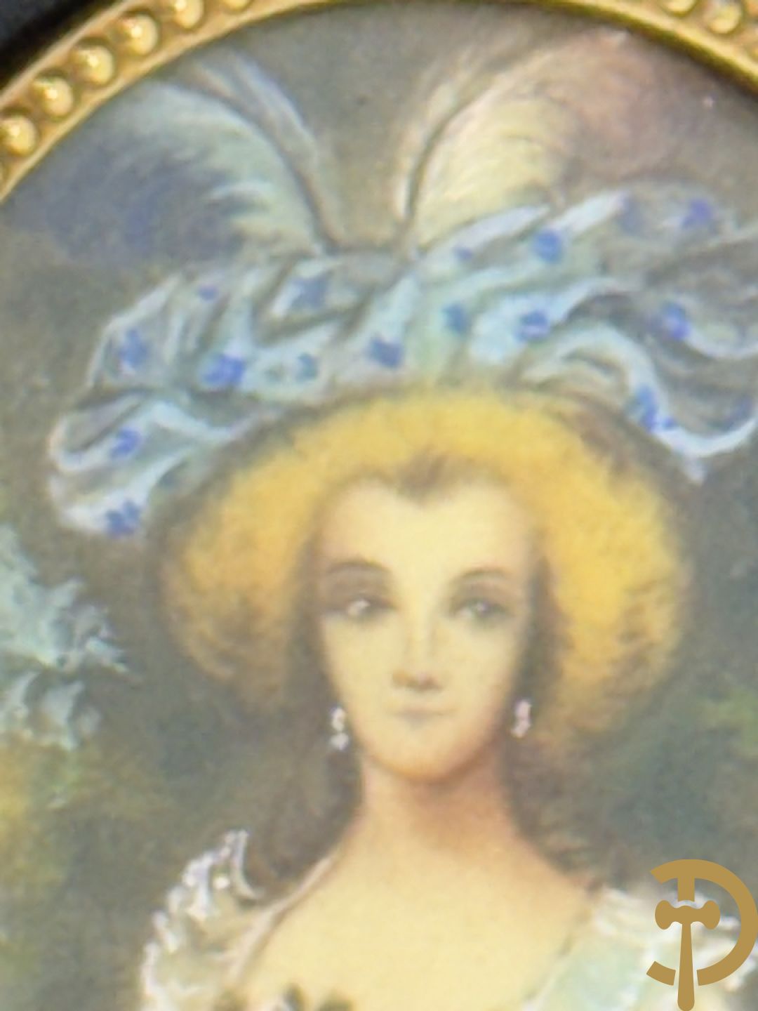 Vier handgekleurde miniaturen met romantische scènes en edeldames