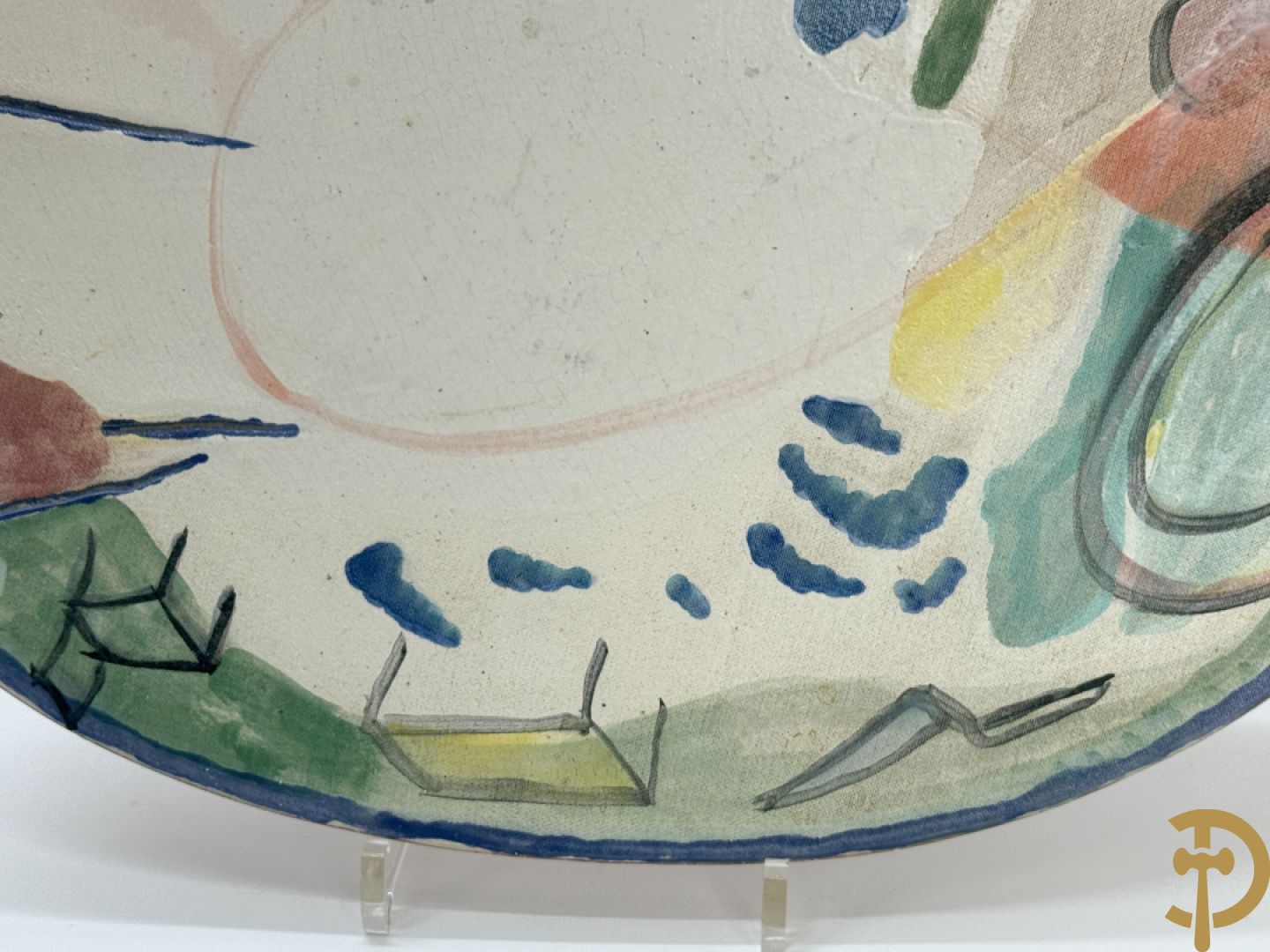 CALUWIER Carlos gestempeld binnenin, paar keramieken hoofden + Handbeschilderde ovale schotel van Caluwier Carlos