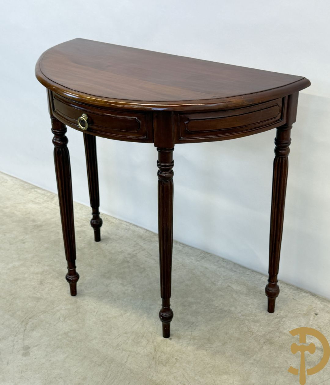 Notelaren halve maan console met lade