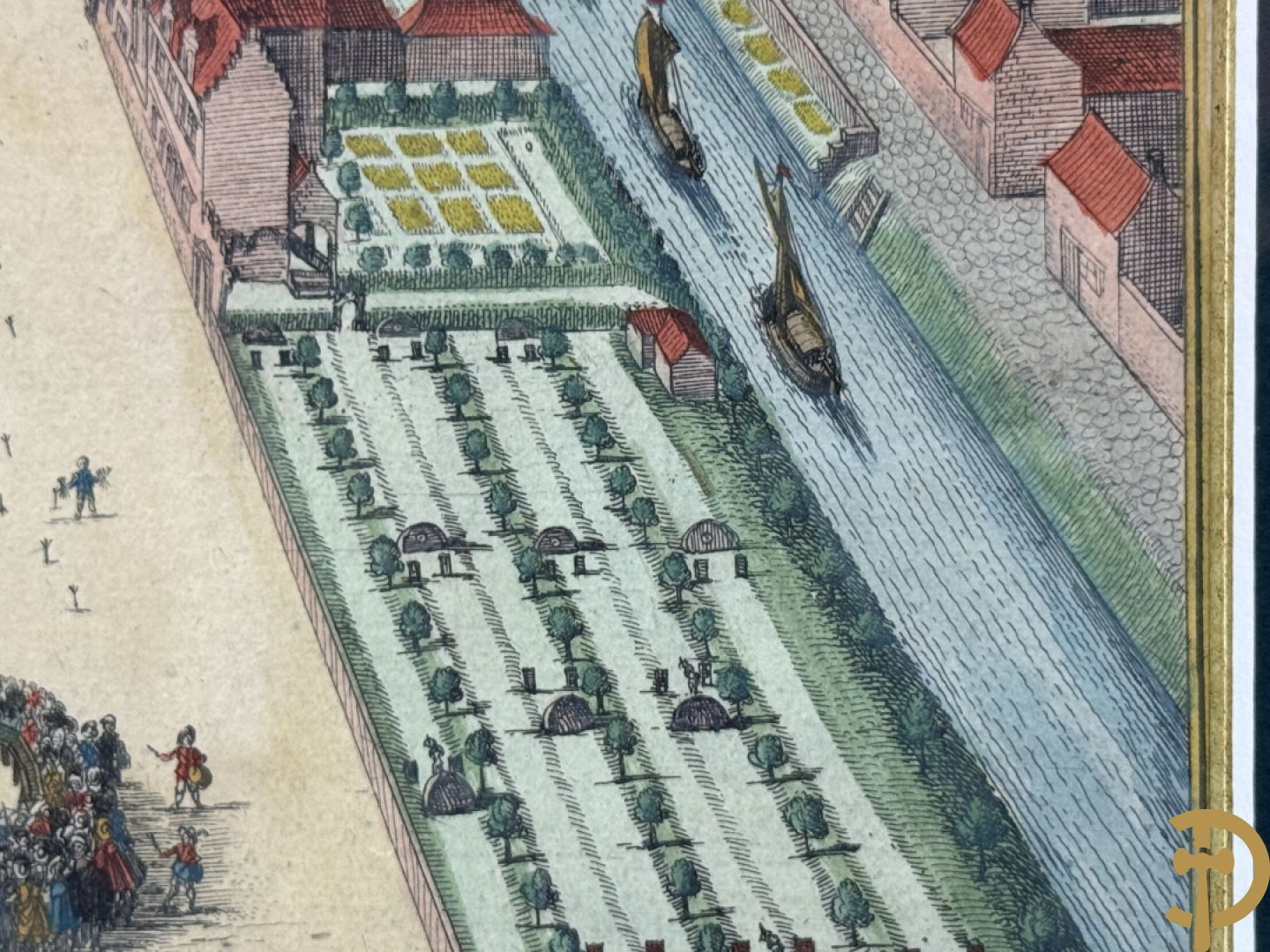 Handgekleurde kopergravure van de Kouter Gent uit Sanderus + handgekleurde kopergravure van Gravensteen uit Sanderus