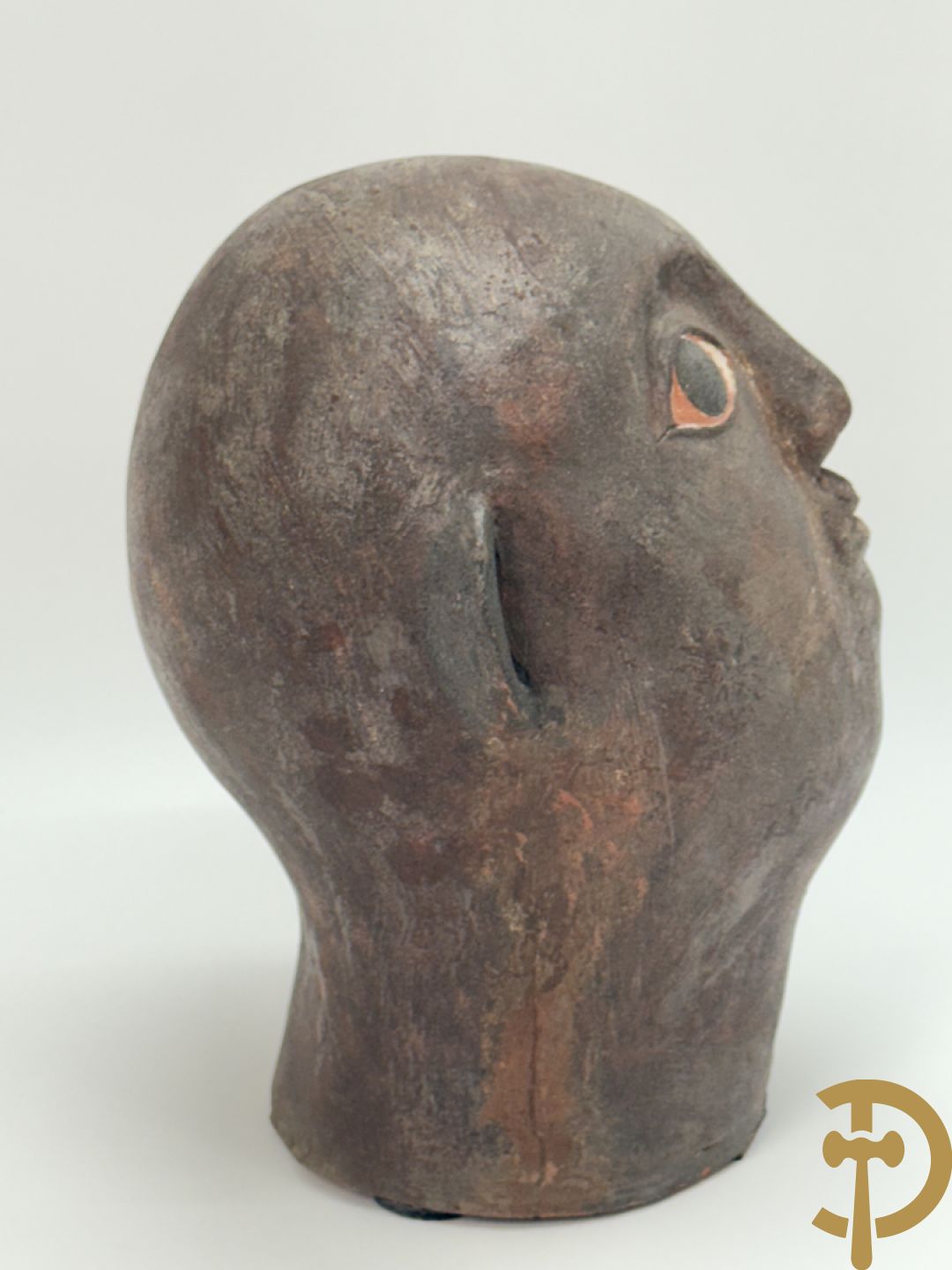 CALUWIER Carlos gestempeld binnenin, paar keramieken hoofden + Handbeschilderde ovale schotel van Caluwier Carlos