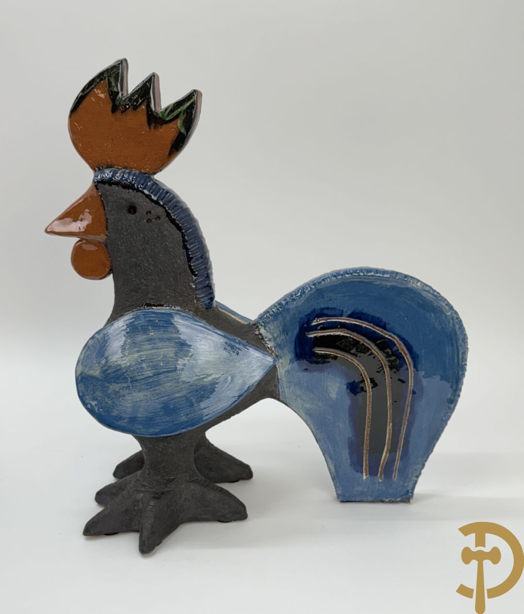 POUCHAIN Dominique getekend - Twee gekleurde keramieken hanen