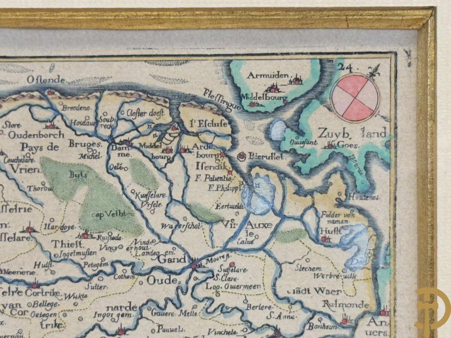 Oude ingekleurde kaart 