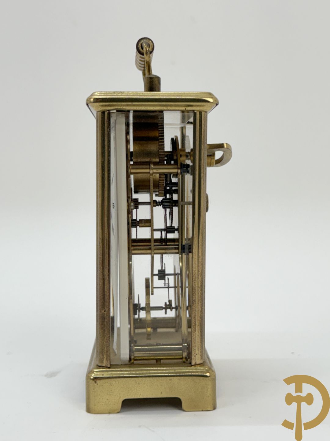 Zes miniatuurklokjes w.o. cupido houdende een pendule, marmeren kapelklokje, 2 reiswekkers, Napoleon III pendule in koper en zamak klokje