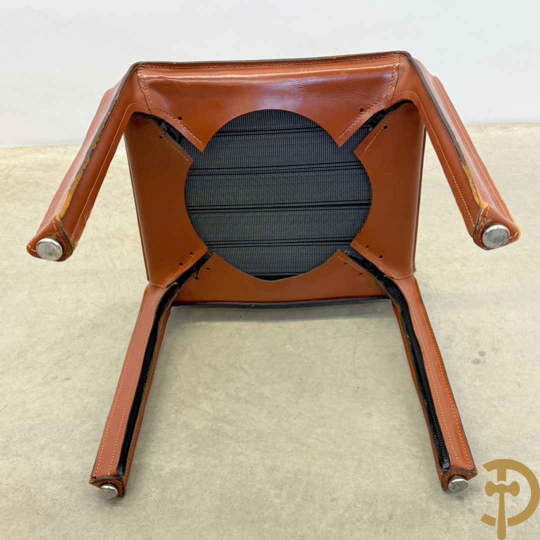 Zes lederen Cassina stoelen, 412 Cab Chairs, Mario Bellini