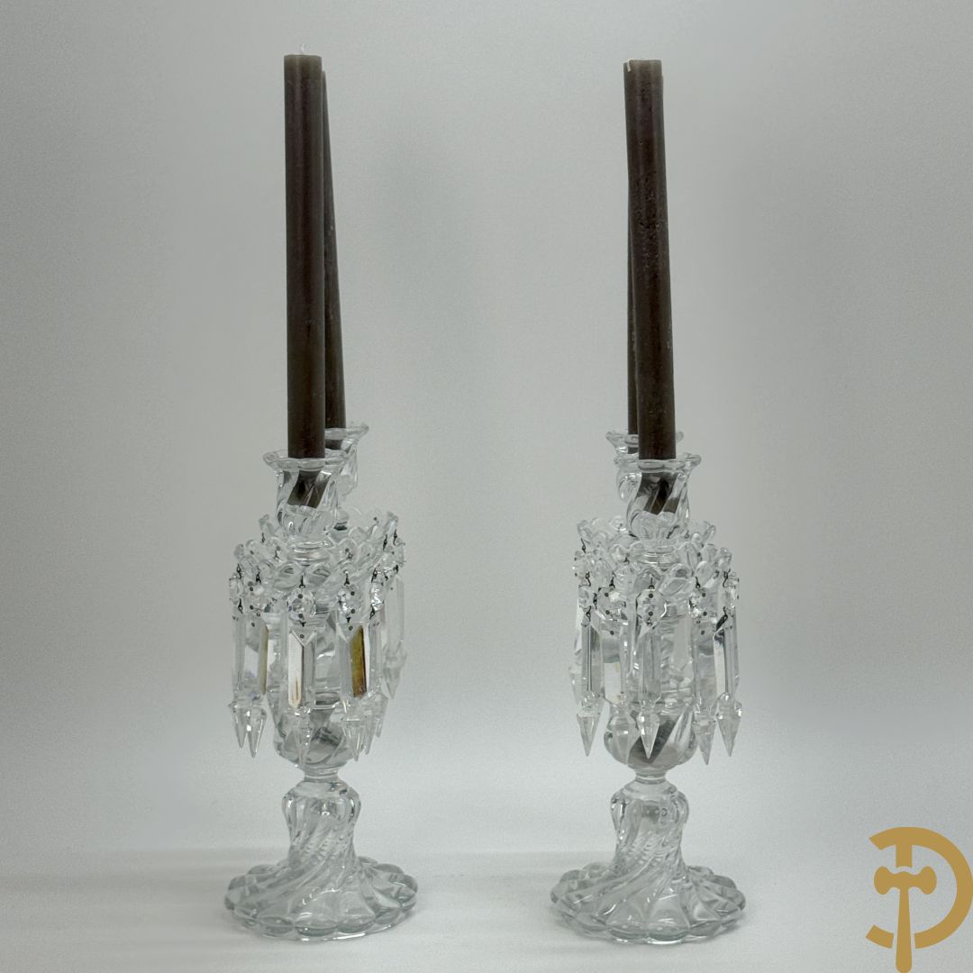 Paar kandelaars in helder kristal, Baccarat