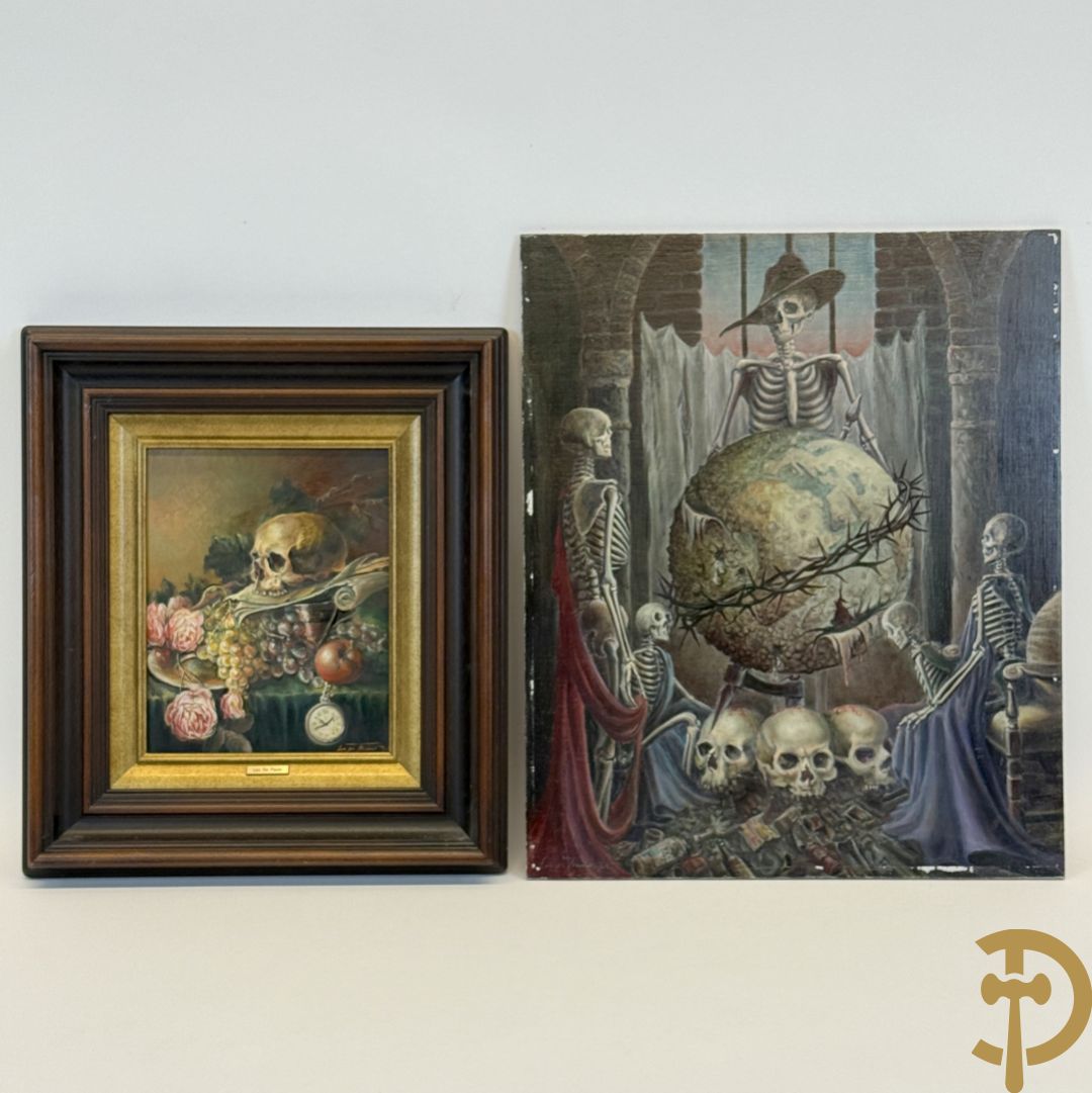 DE PAUW Luc J.C. getekend 'Ecce Terra, aanzie de aarde' olie op doek op paneel + 'Stilleven met Vanitassymbolen' olie op doek op paneel