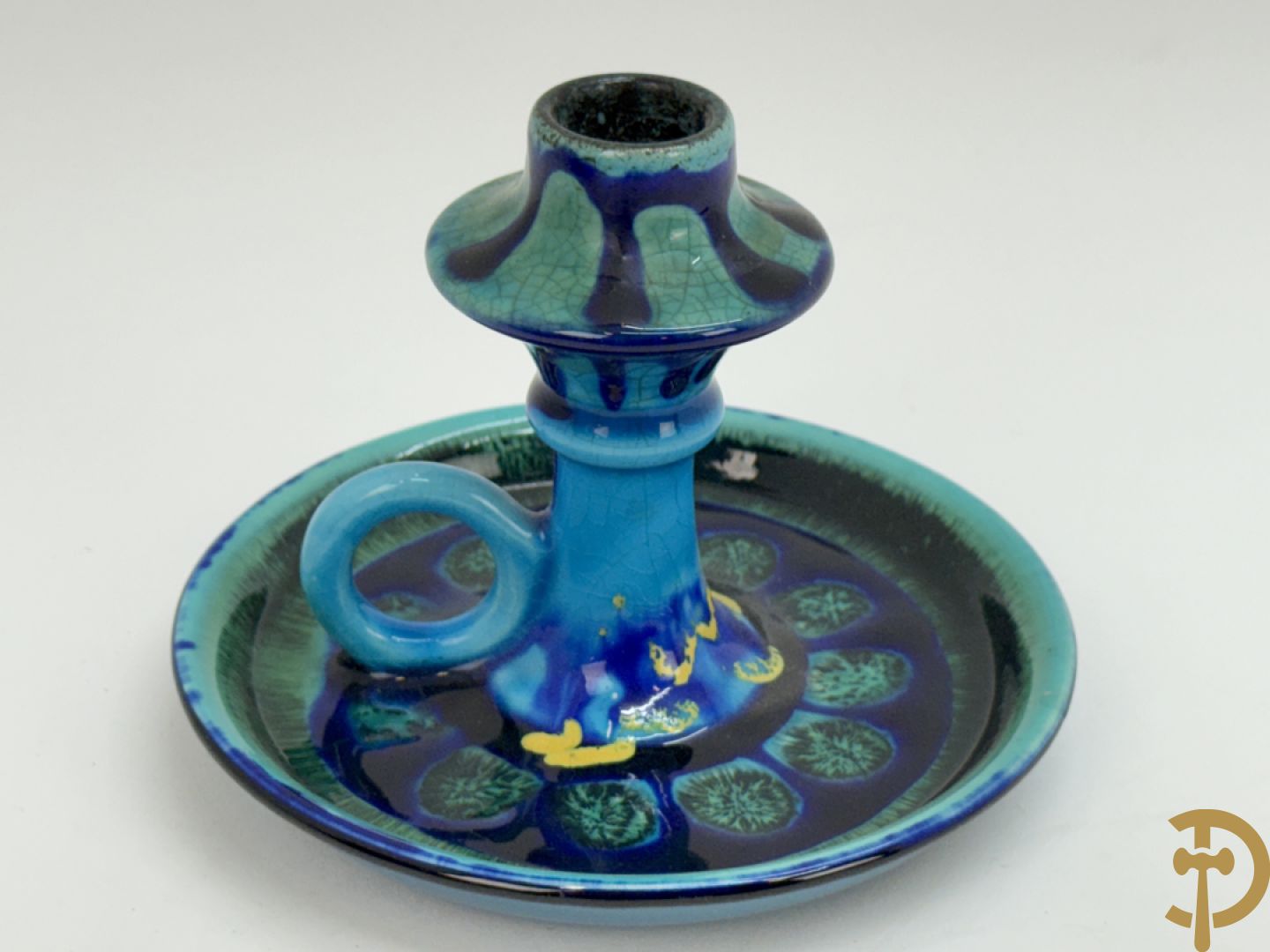 Vintage keramieken dekselpotiche van Amphora, schaal Perignem, Goud dekselpotiche, Flora Holland kaarsenhouder, zeepaard en vliegende heks