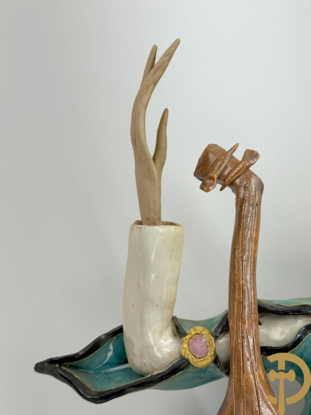 Keramieken troubadour, Italiaans en handgekleurd, Dandoy Gigi getekend, eind jaren 