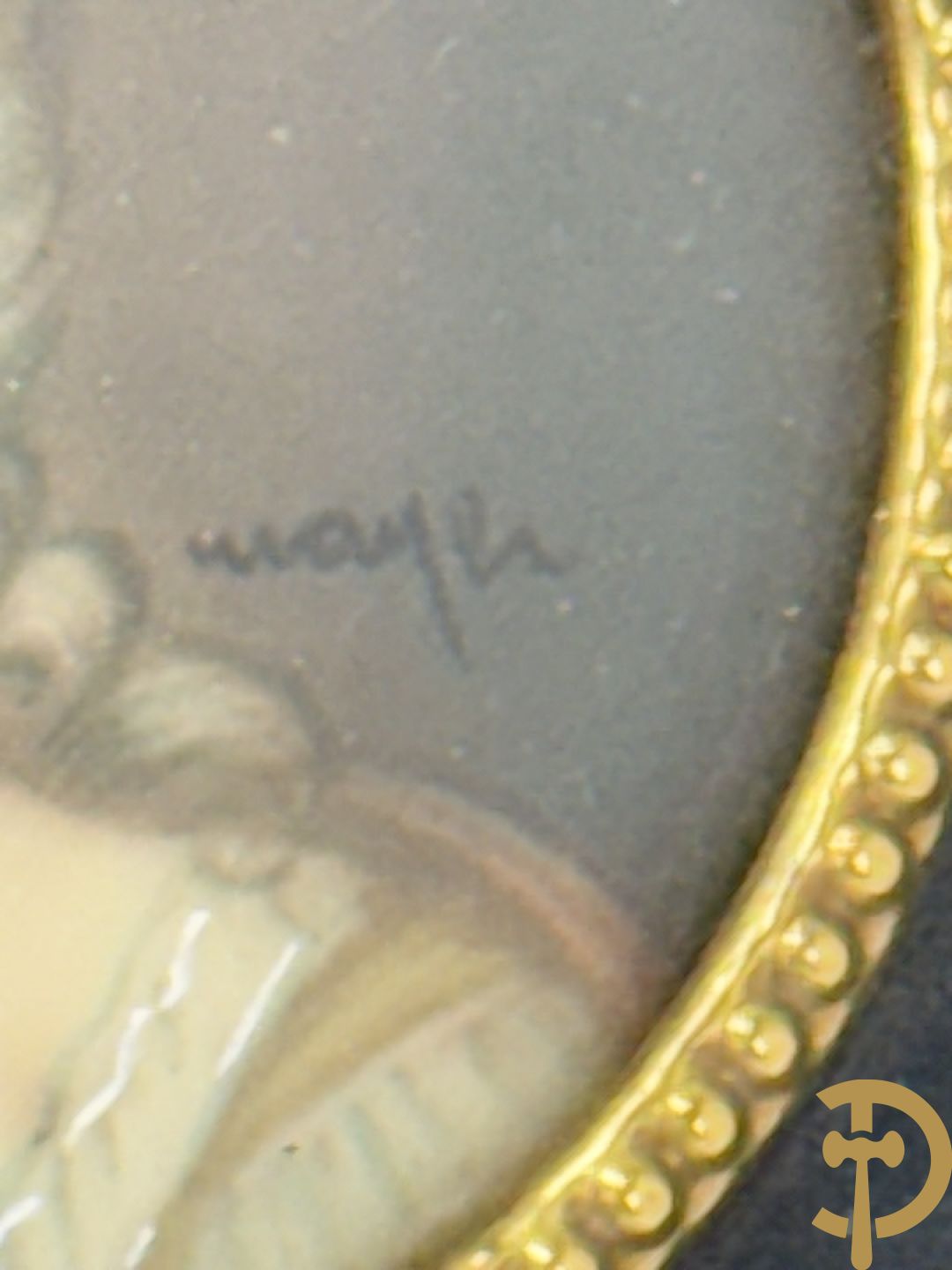 Vier handgekleurde miniaturen met romantische scènes en edeldames