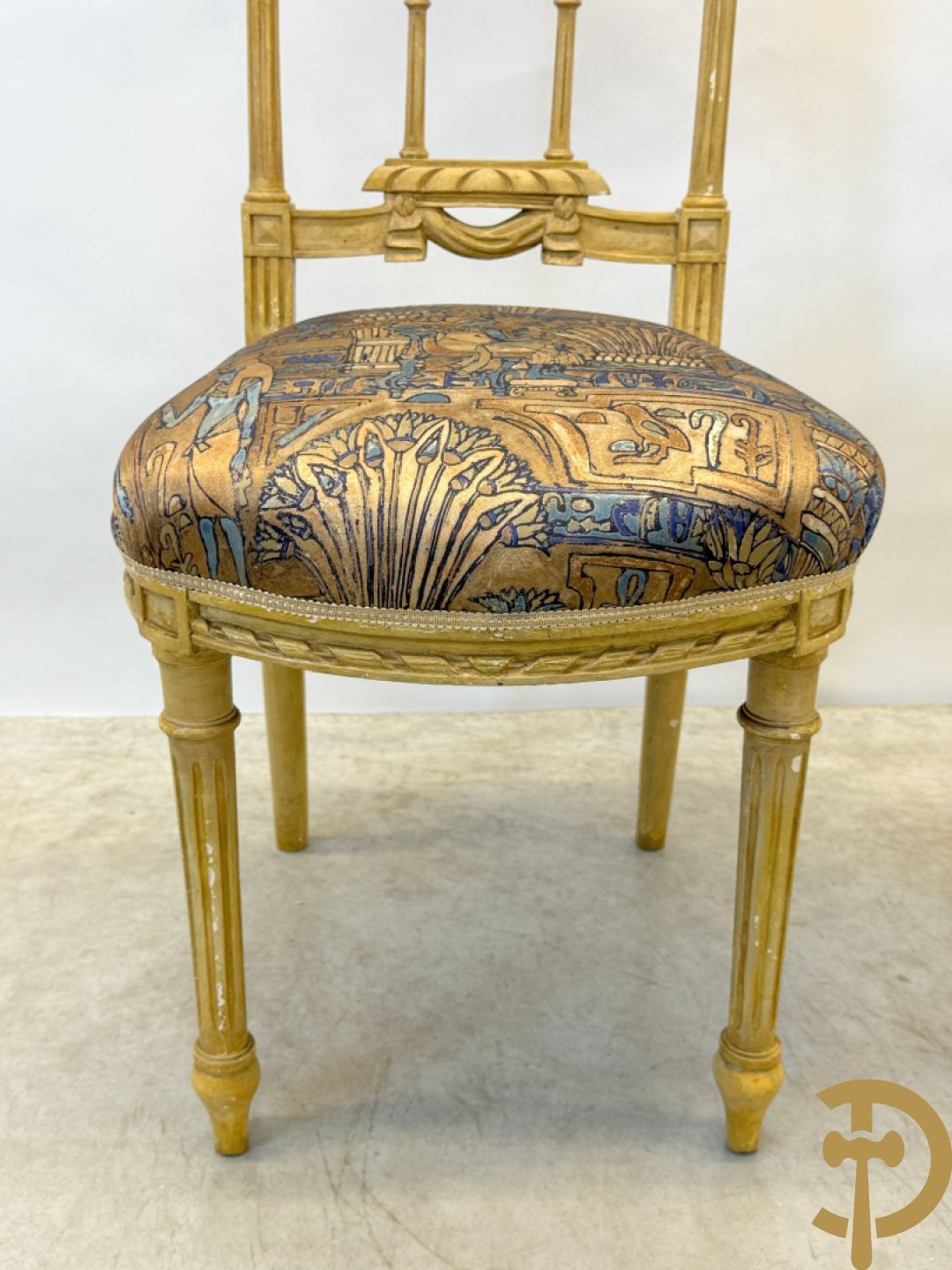 Vijfdelig gepolychromeerd Louis XVI salonensemble bestaande uit canapé, 2 fauteuils en 2 stoelen