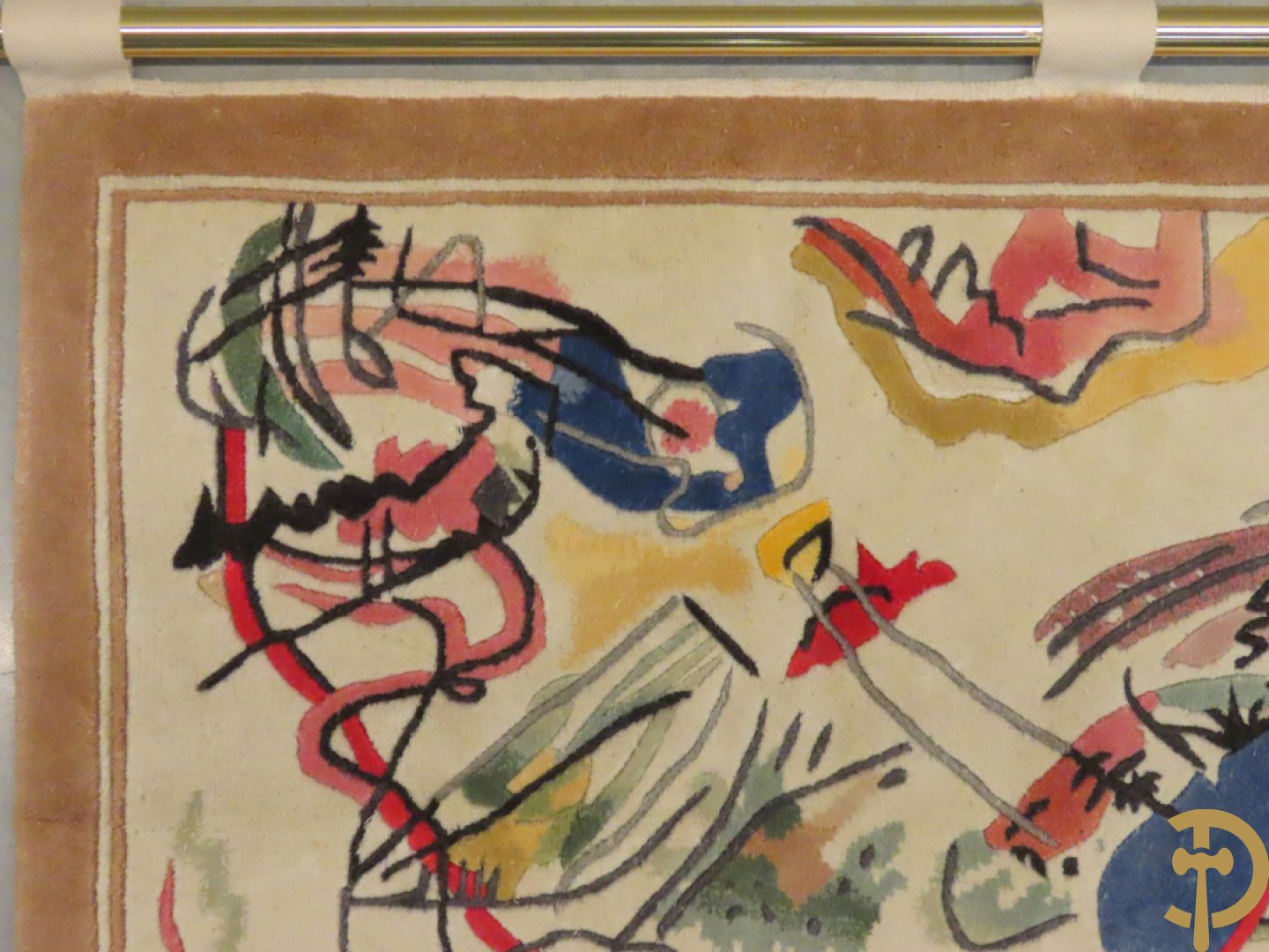 KANDINSKY naar - Oosters handgeknoopt wandtapijt met moderne abstracte figuratie