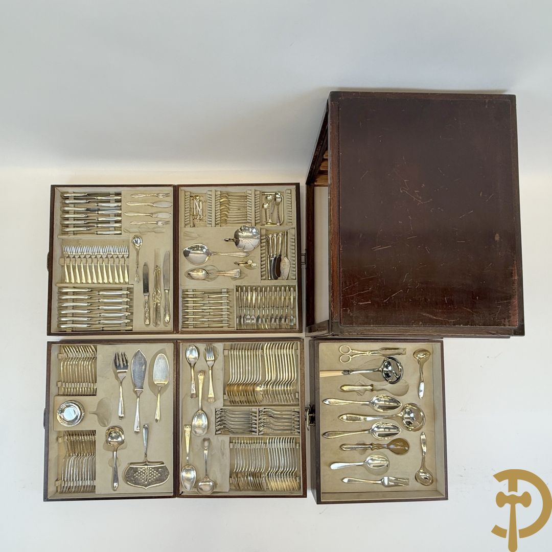 Art deco verzilverd bestek in koffer