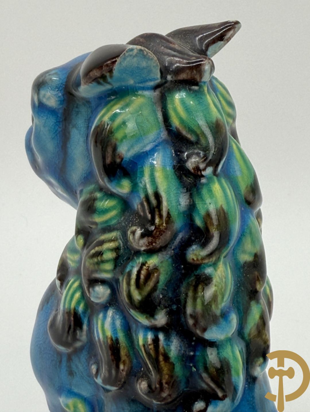 Chinese keramieken wijsgeer met staf + paar papegaaien in meerkleurige keramiek + 2 paar Aziatische keramieken fo-hondjes