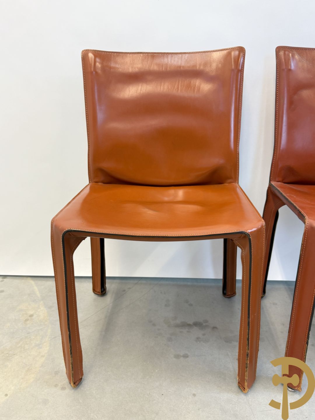 Zes lederen Cassina stoelen, 412 Cab Chairs, Mario Bellini
