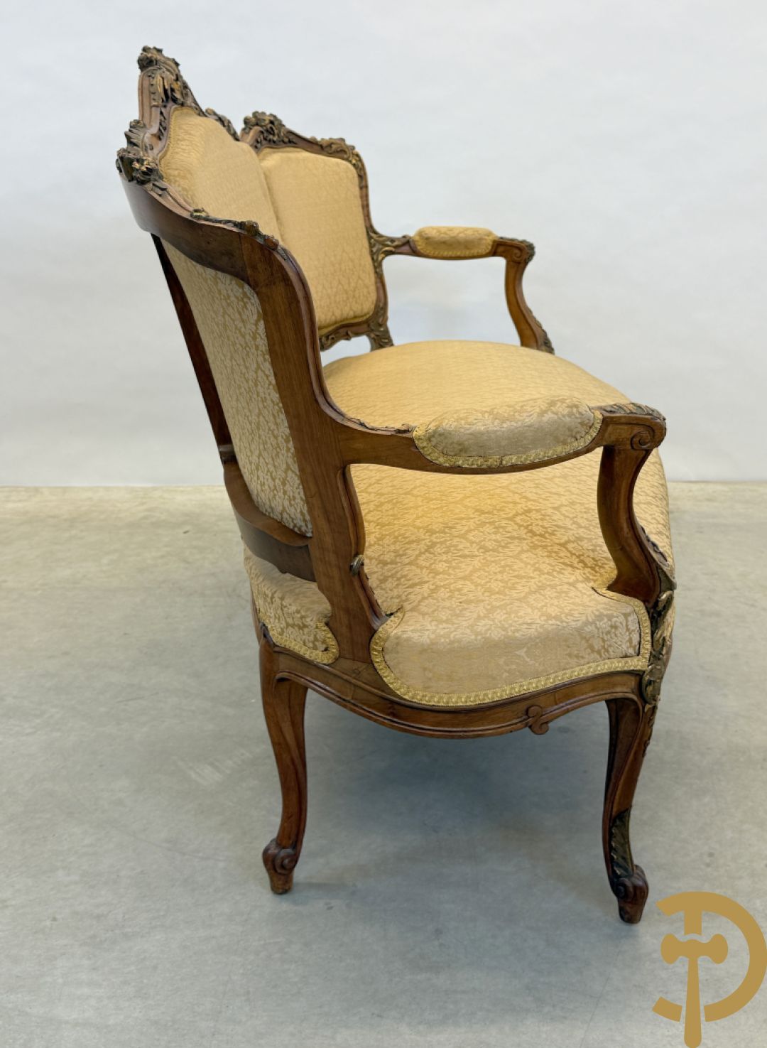 Notelaren Louis XV canapé en 2 armzetels met rocailles