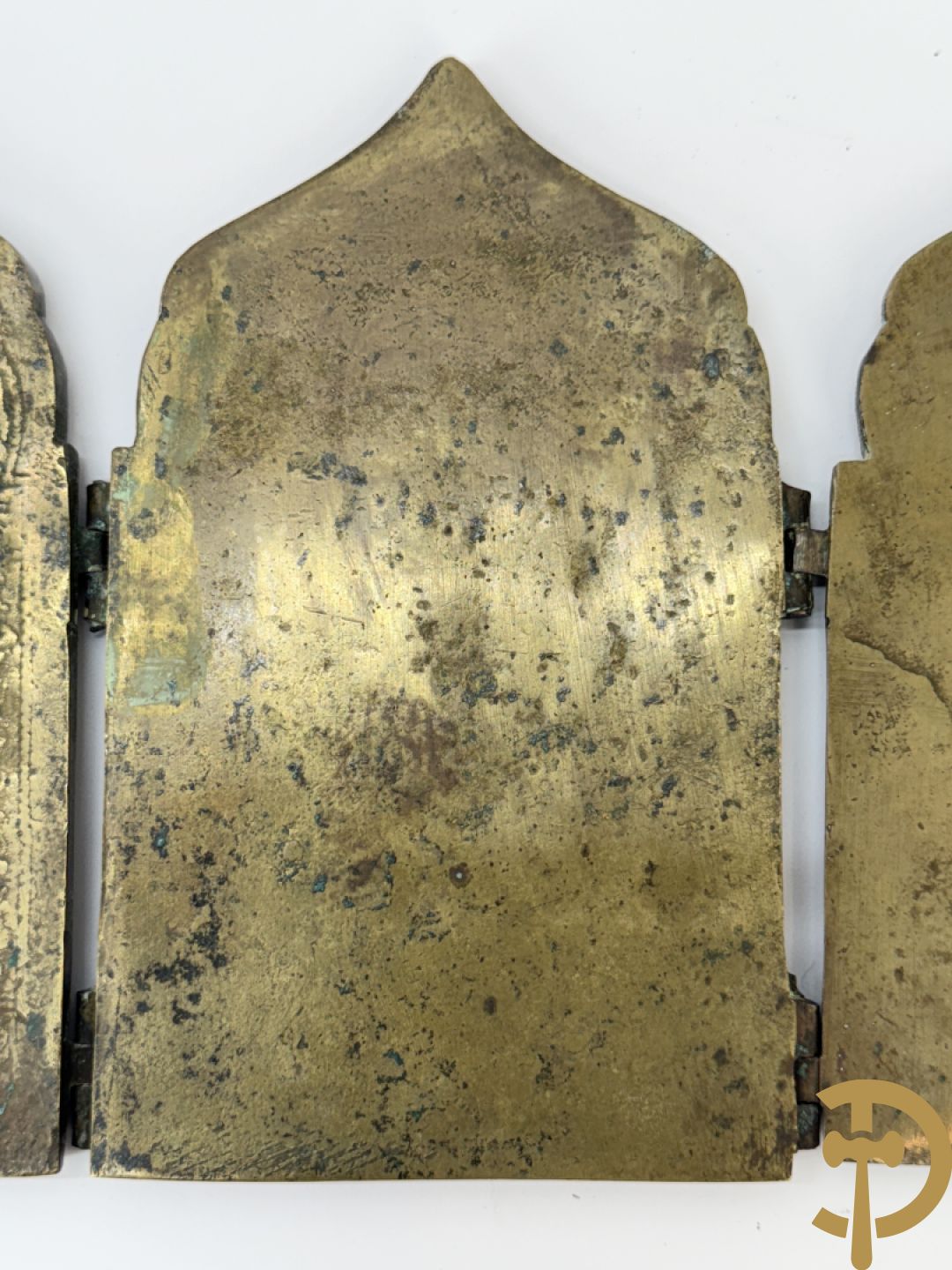 Vierdelige koperen Russische reisikoon + bronzen Neo Gotisch koffertje