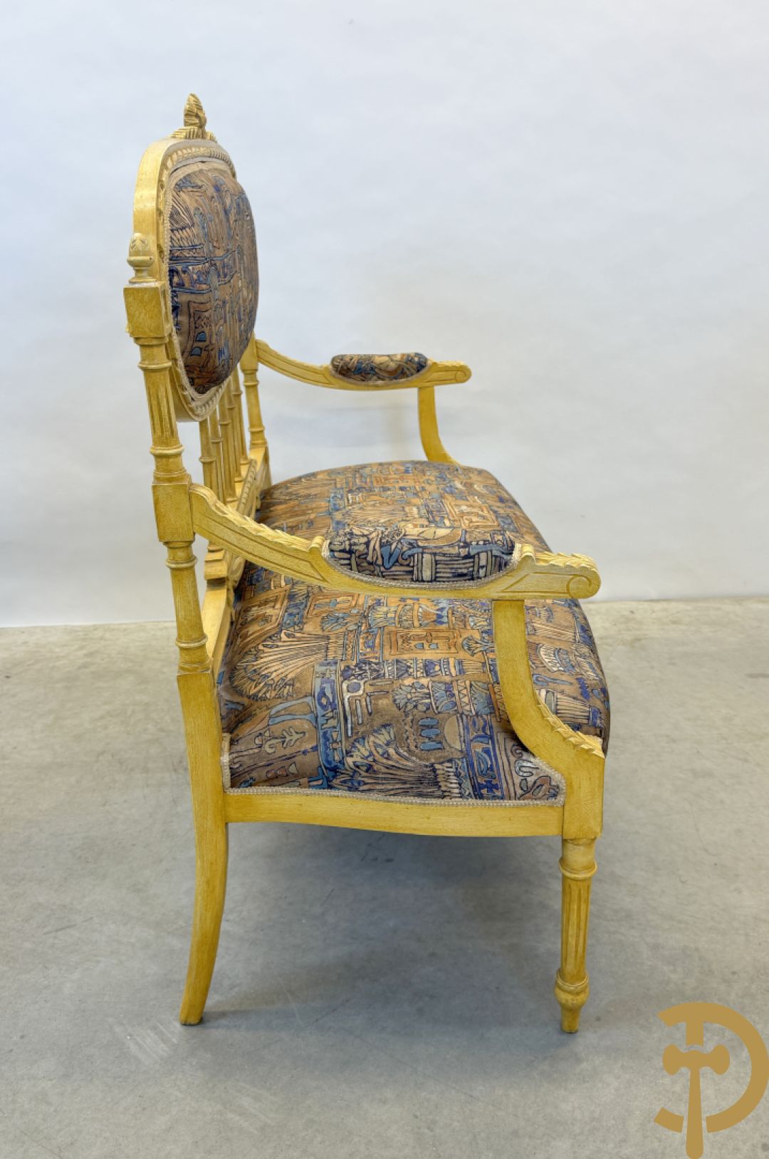 Vijfdelig gepolychromeerd Louis XVI salonensemble bestaande uit canapé, 2 fauteuils en 2 stoelen