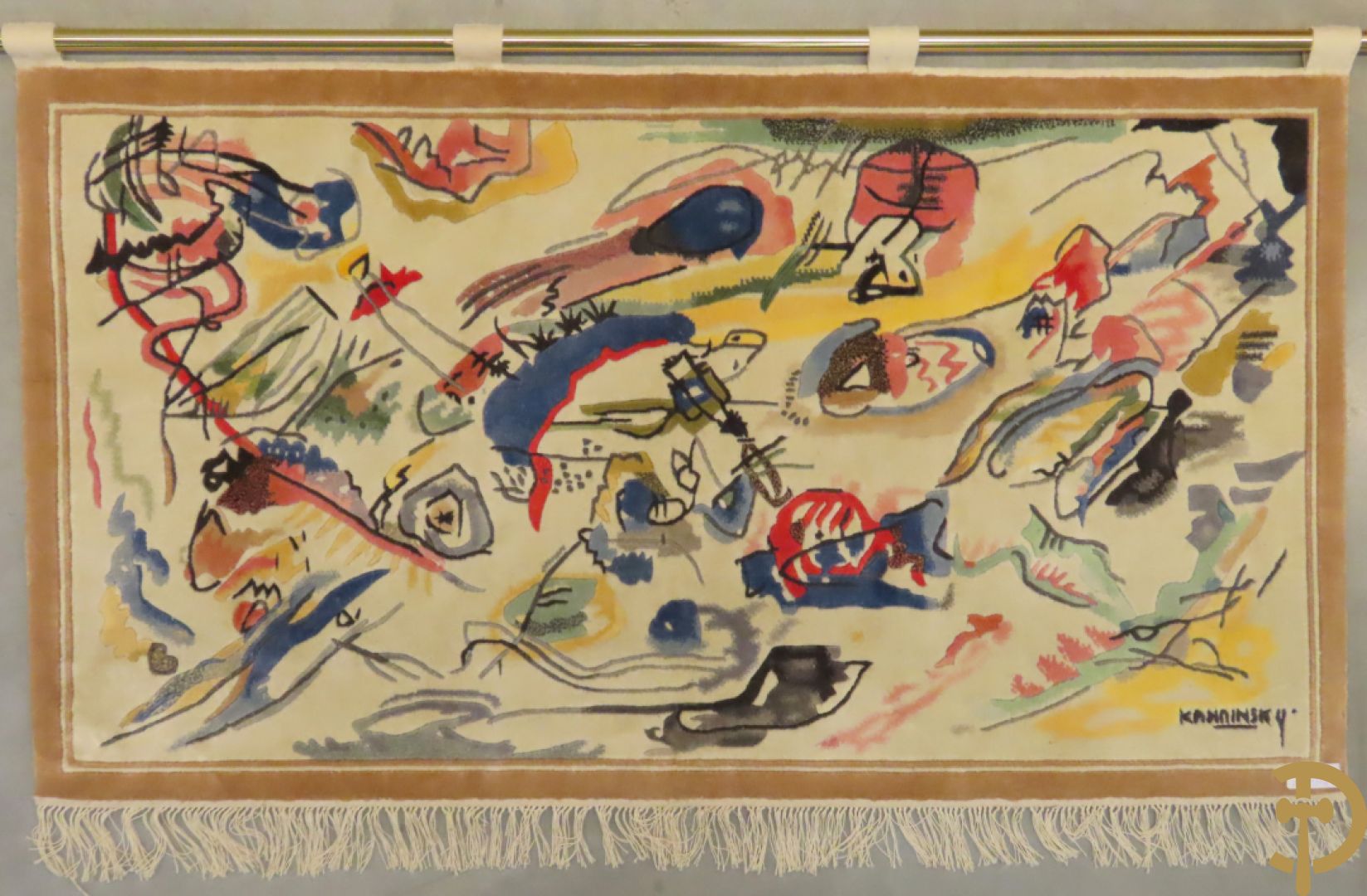 KANDINSKY naar - Oosters handgeknoopt wandtapijt met moderne abstracte figuratie