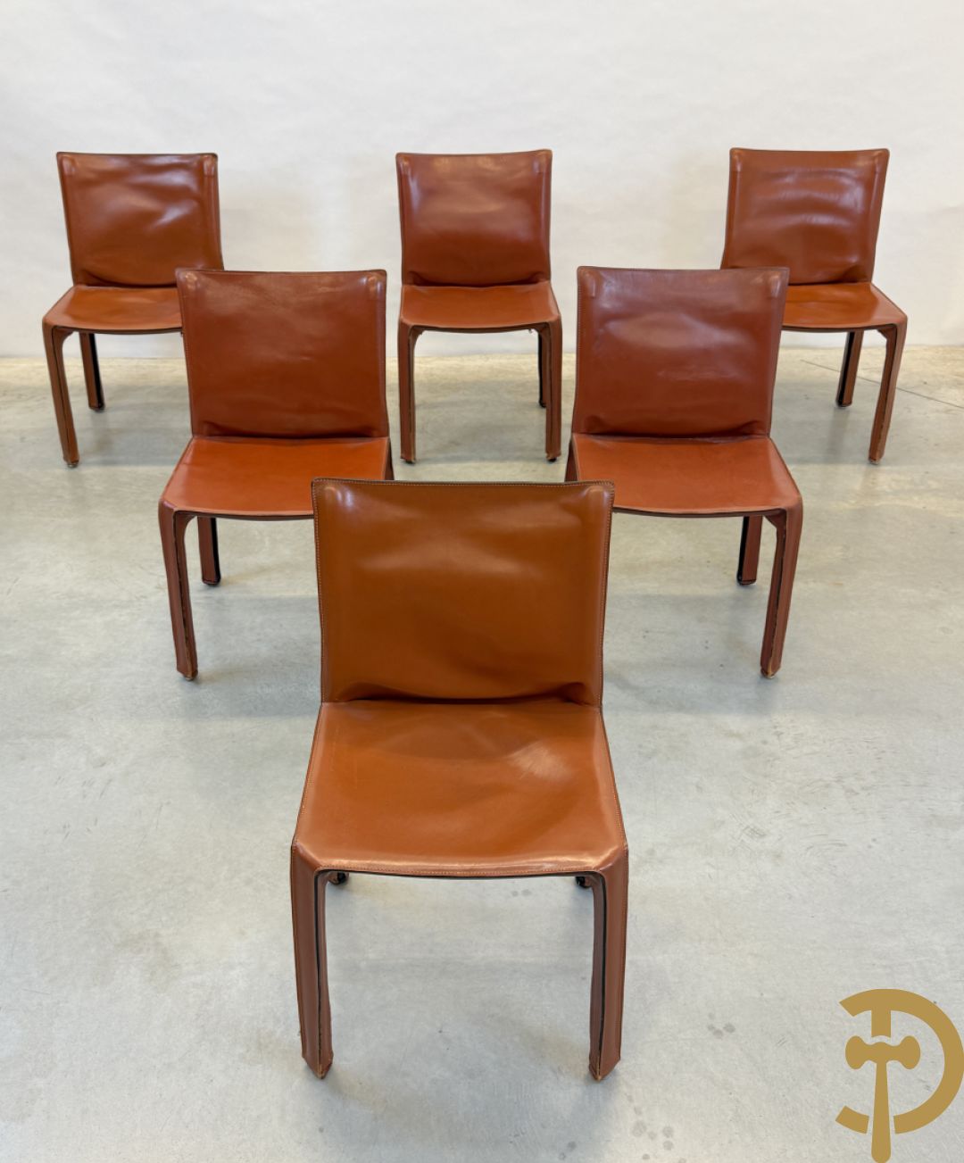 Zes lederen Cassina stoelen, 412 Cab Chairs, Mario Bellini