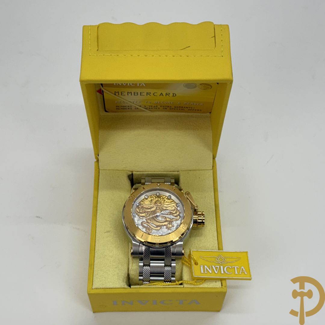 Collectors herenuurwerk, Invicta, bezet met drakendecor, met bijhorende box