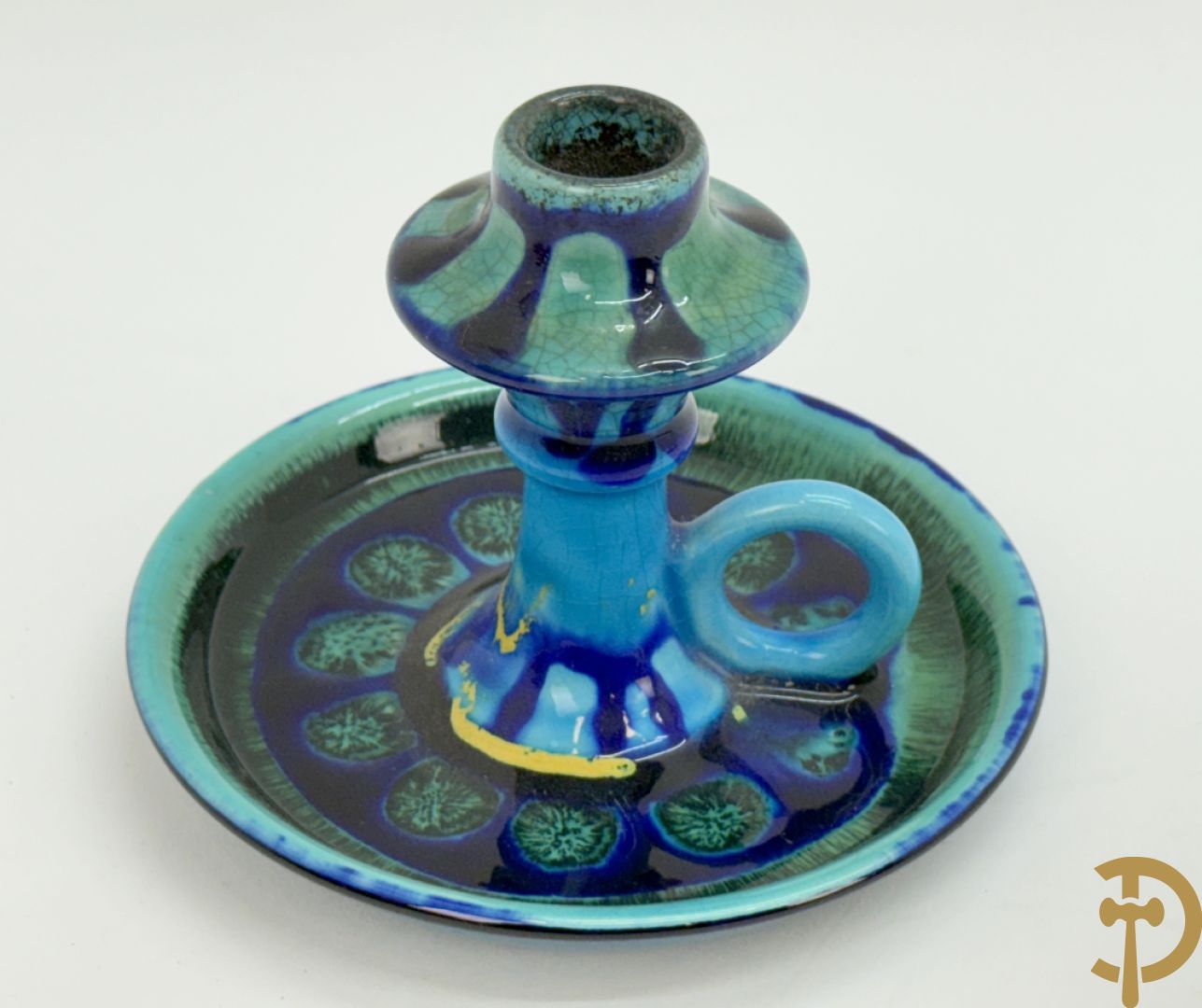 Vintage keramieken dekselpotiche van Amphora, schaal Perignem, Goud dekselpotiche, Flora Holland kaarsenhouder, zeepaard en vliegende heks