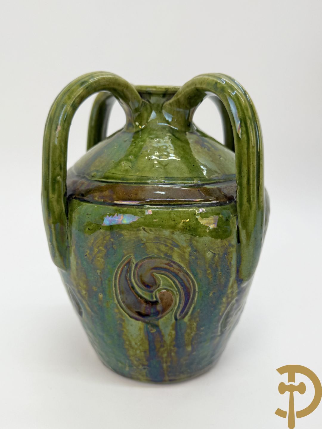 Drie Vlaams aardwerken vazen + Vlaams aardewerken tabakspot - VH gemonogrammeerd (Van Humskerk H.)