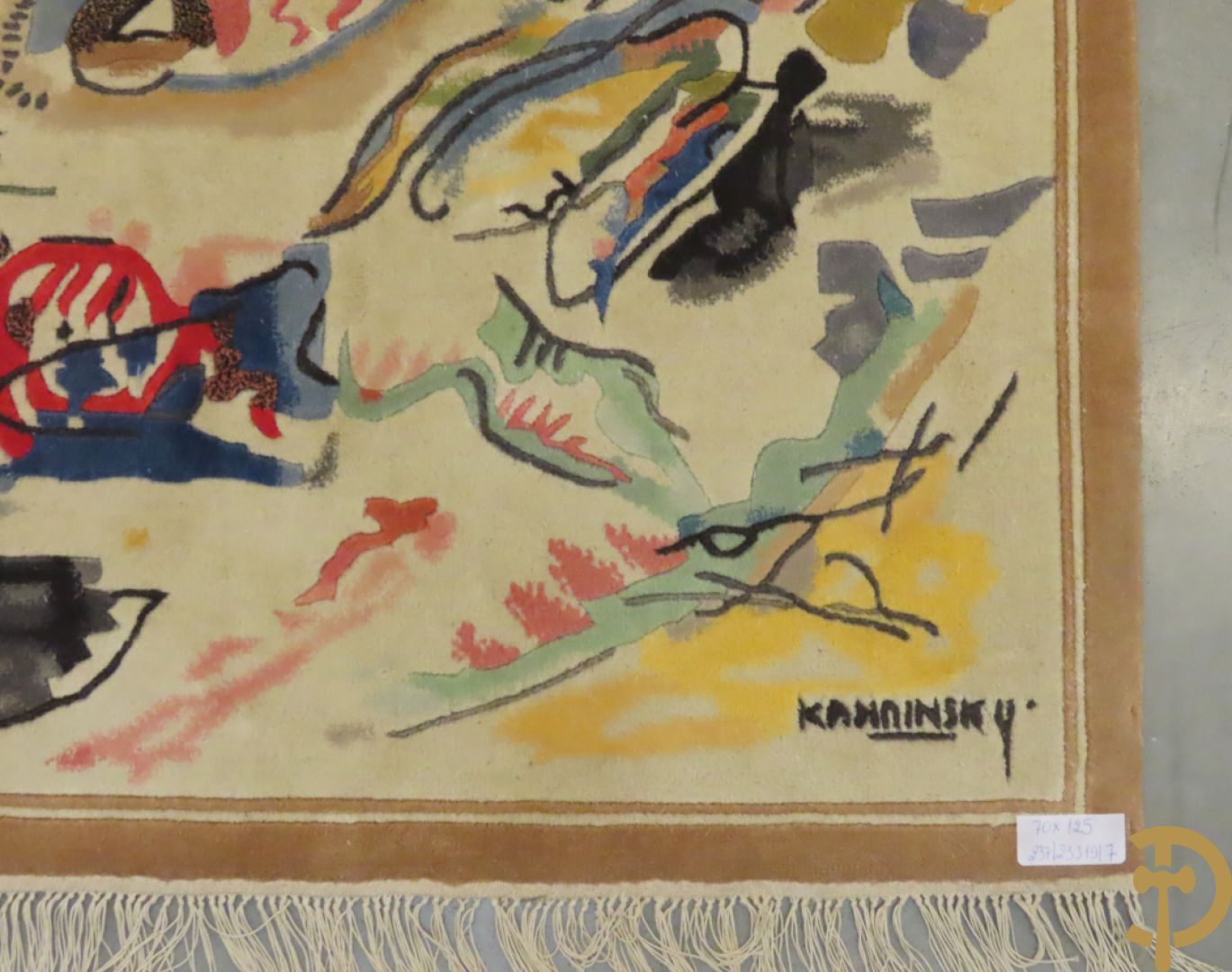 KANDINSKY naar - Oosters handgeknoopt wandtapijt met moderne abstracte figuratie