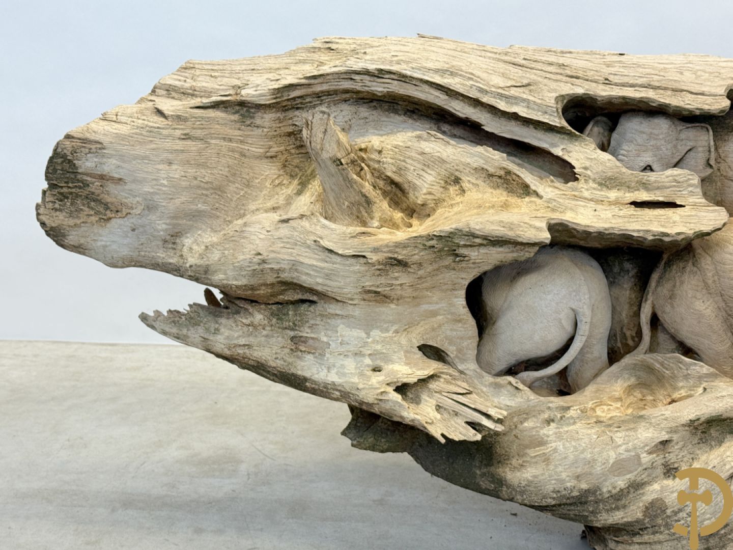 Teakhouten Aziatische sculptuur van groep olifanten