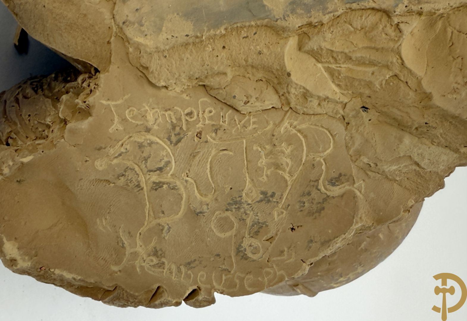 Houtgesculpteerd eiken basrelief karakterkop van man met baard + terra cotta karakterkop van man met baard, achteraan gemerkt Buster 