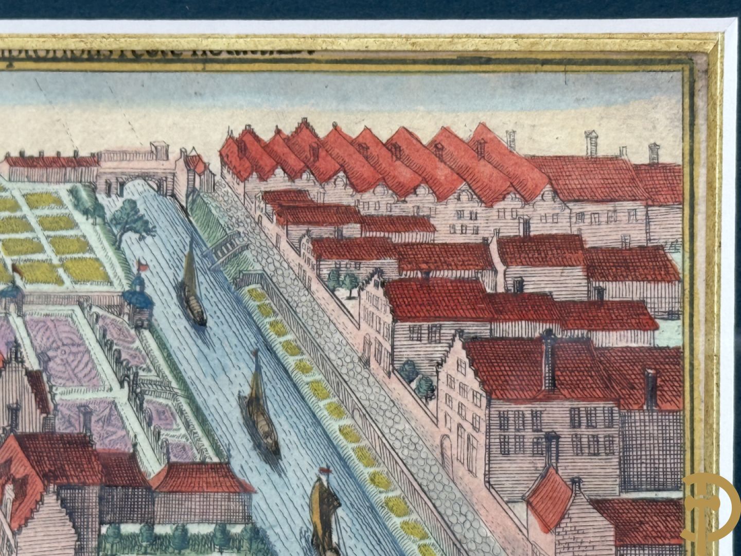 Handgekleurde kopergravure van de Kouter Gent uit Sanderus + handgekleurde kopergravure van Gravensteen uit Sanderus