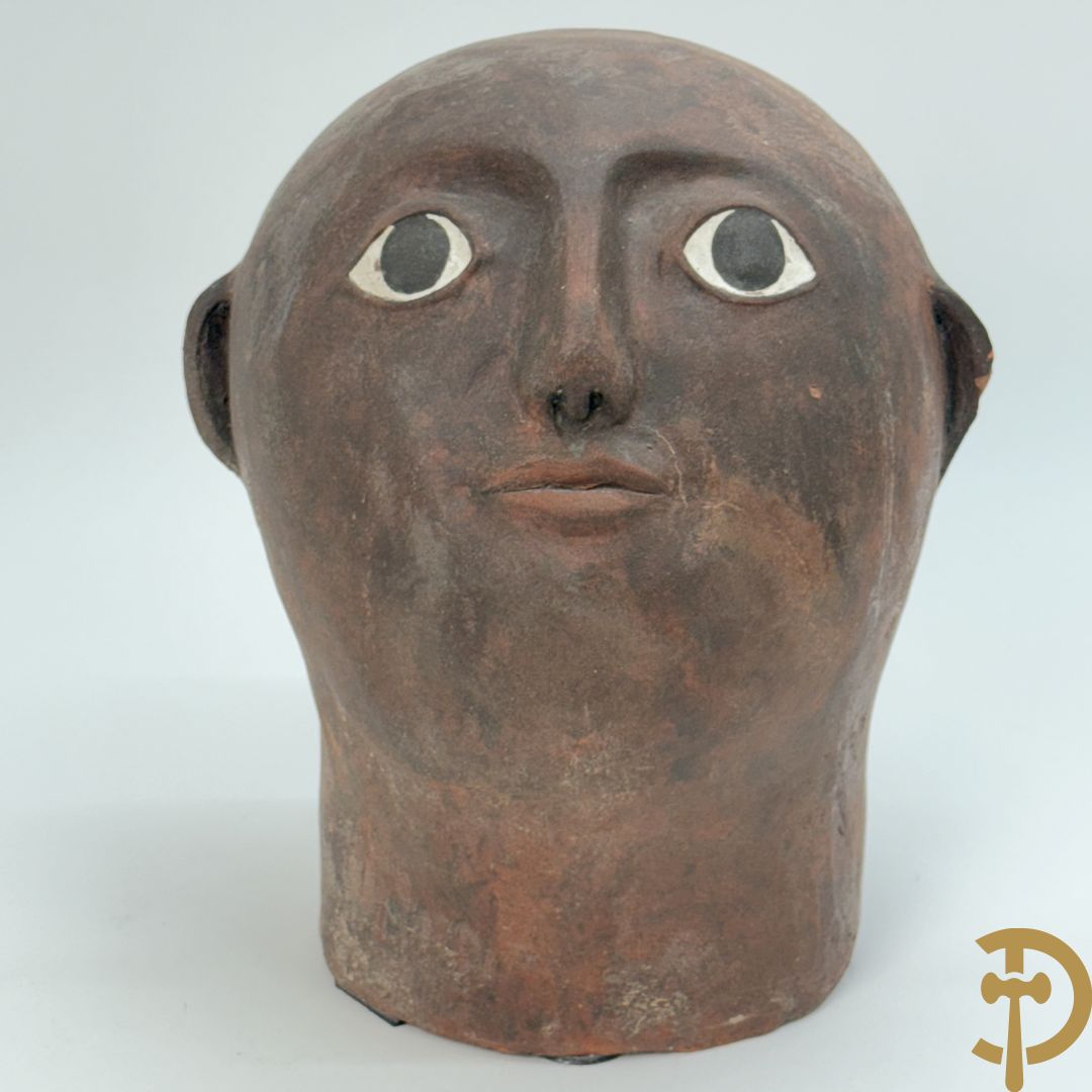 CALUWIER Carlos gestempeld binnenin, paar keramieken hoofden + Handbeschilderde ovale schotel van Caluwier Carlos