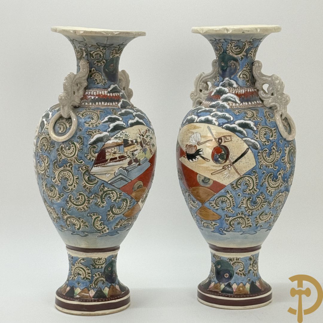Paar Satsumat vazen met krijgertaferelen