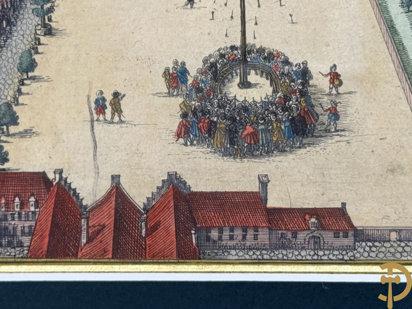 Handgekleurde kopergravure van de Kouter Gent uit Sanderus + handgekleurde kopergravure van Gravensteen uit Sanderus