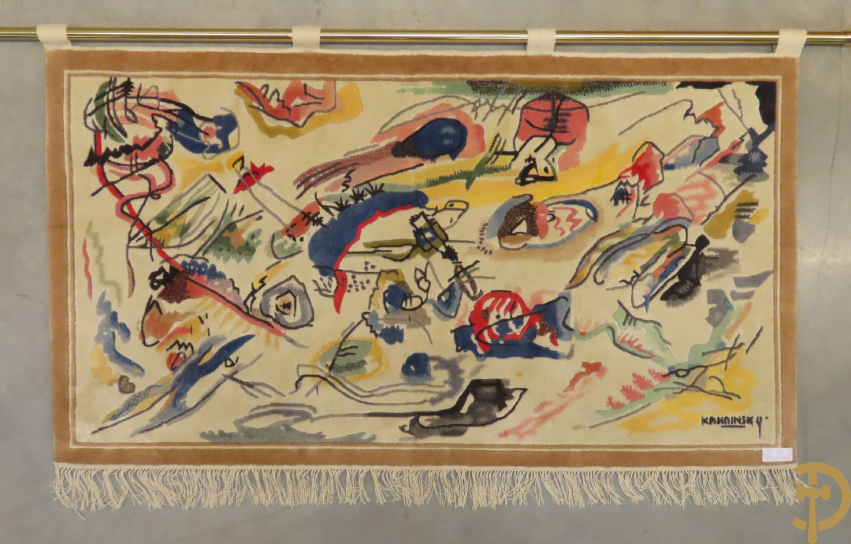 KANDINSKY naar - Oosters handgeknoopt wandtapijt met moderne abstracte figuratie