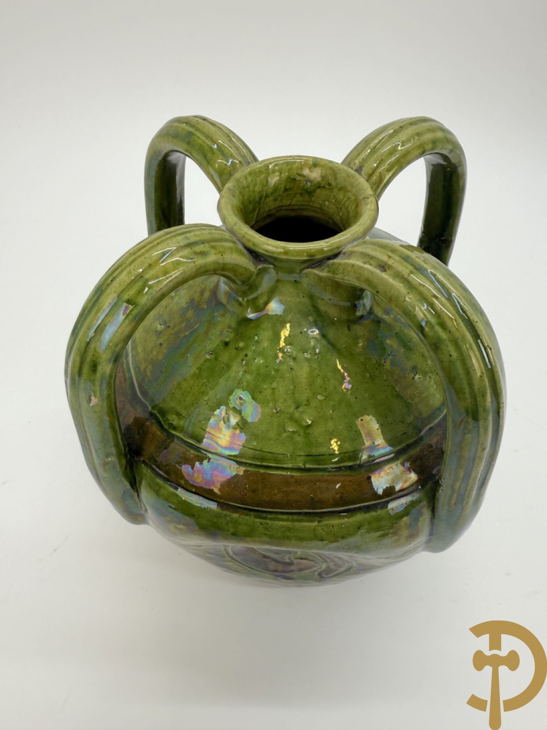 Drie Vlaams aardwerken vazen + Vlaams aardewerken tabakspot - VH gemonogrammeerd (Van Humskerk H.)