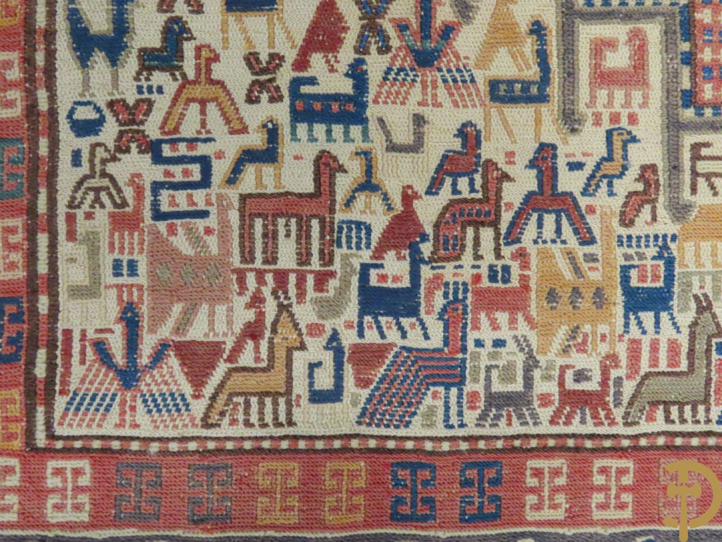 Turkse handgeknoopte Hamadan + oosters handgeknoopt tapijt met dierenmotieven