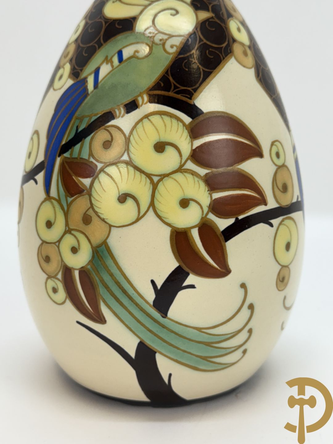 Keramieken Keramis Art Deco vaas met papegaaiendecor, Nr. 1130, Decor 945