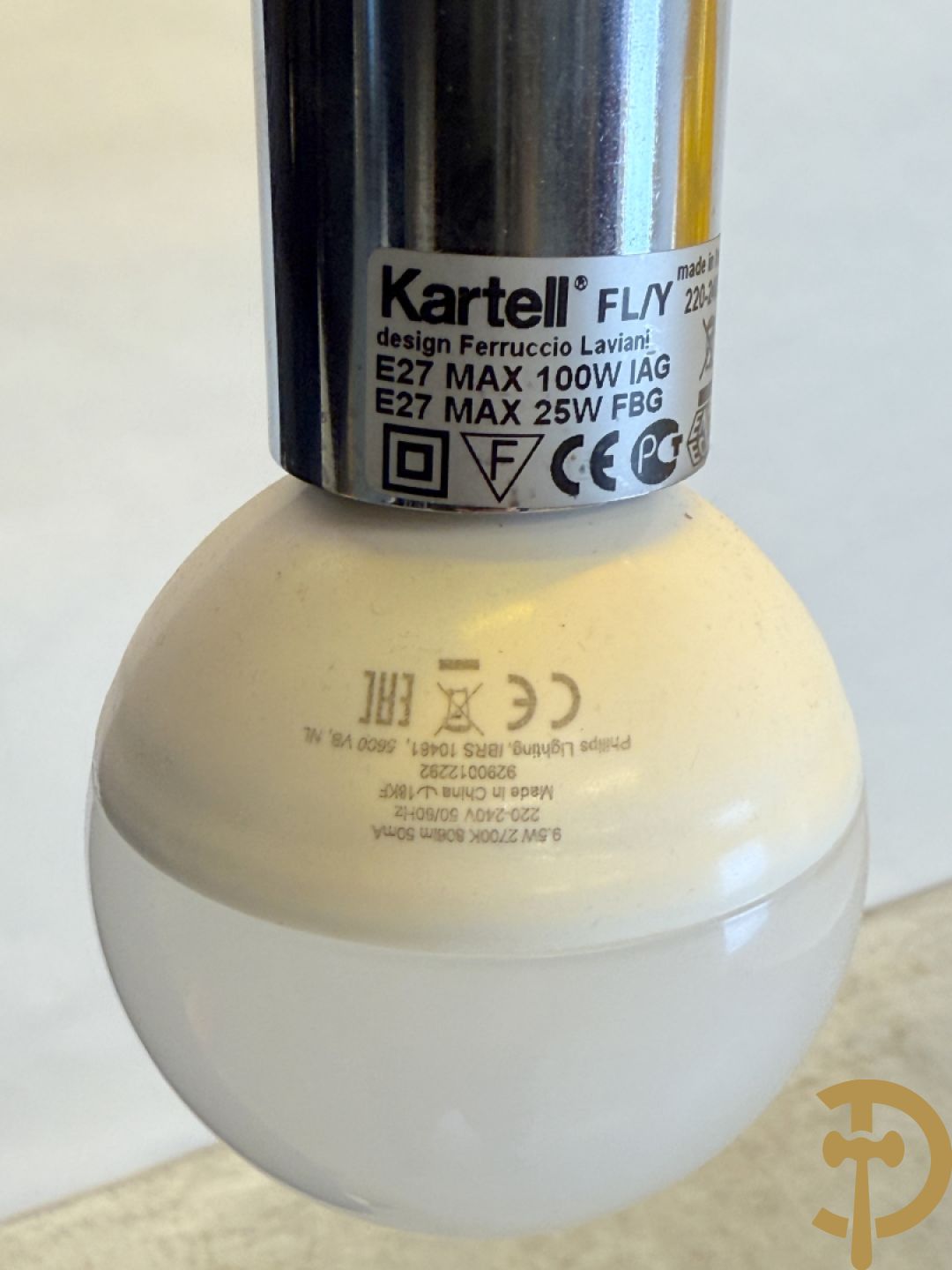 Paar vintage oranje plexi plafondlampen, Kartell, design Ferruccio-Laviani