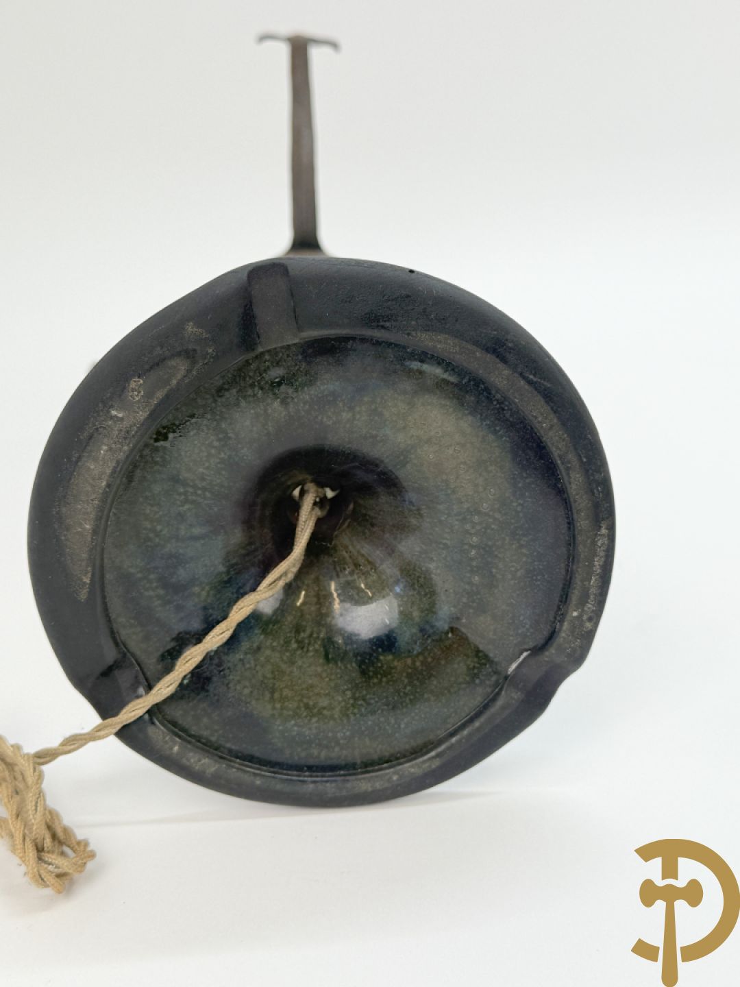 Pate de verre lampadaire Art Deco met geïriseerd lanschapsdecor, Müller Frères Luneville getekend