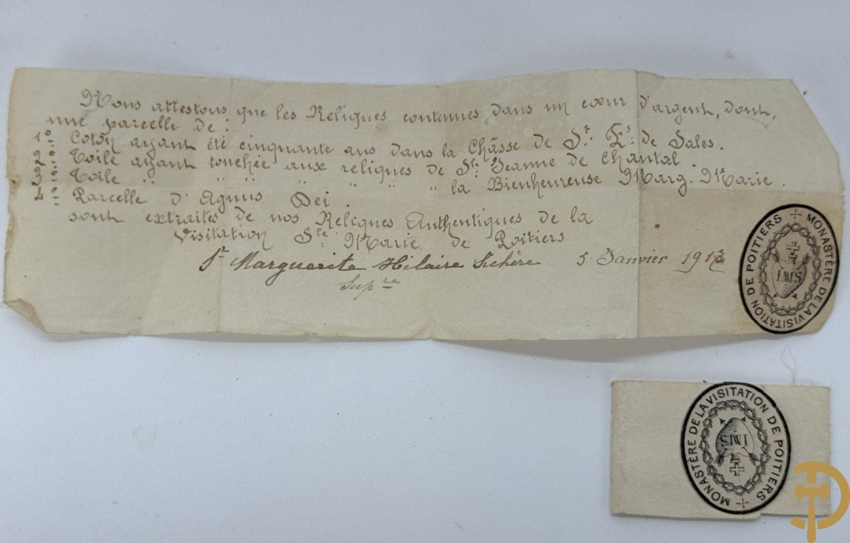 Grote relekwie en 3 kleine relikwieën + bijhorende documentatie