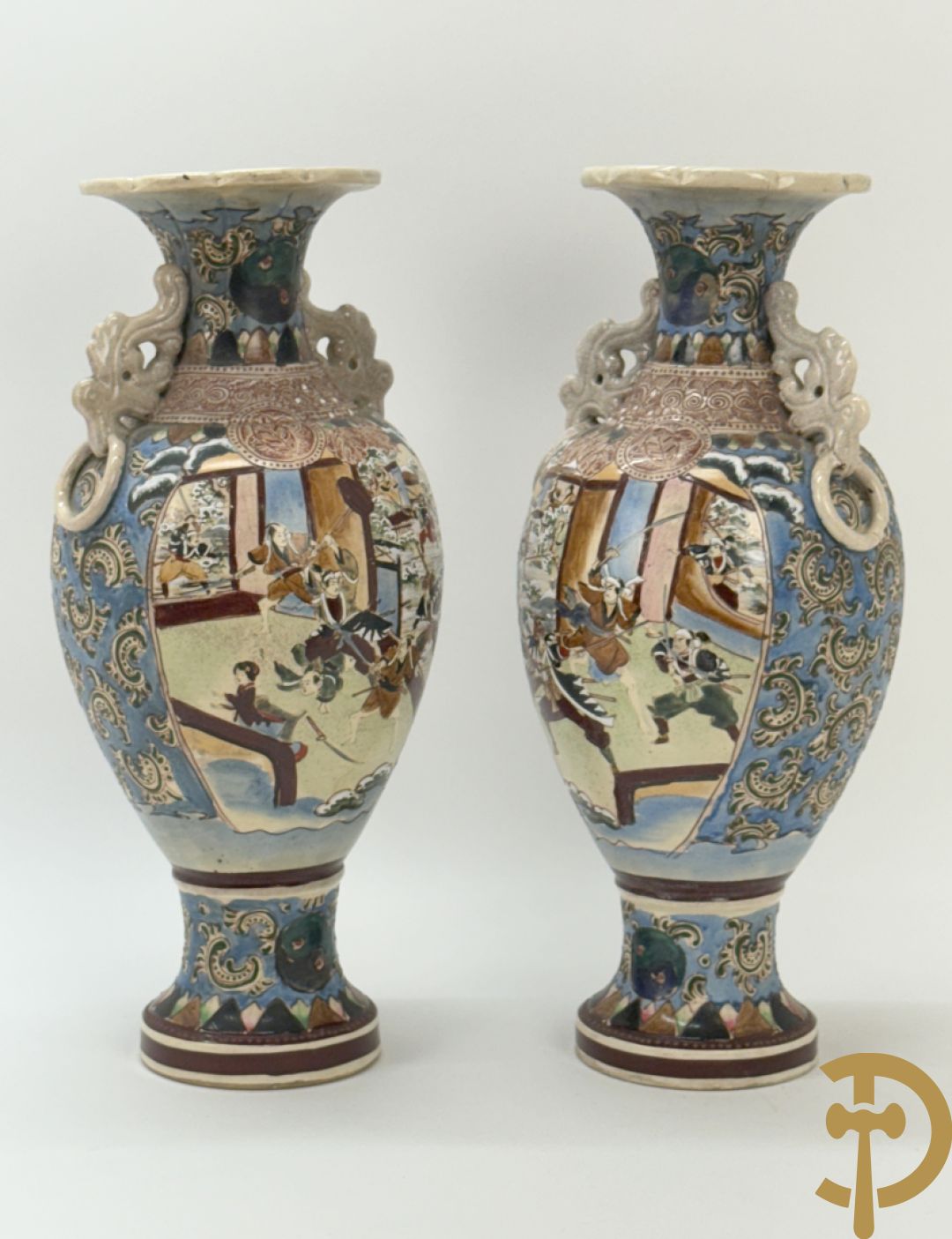 Paar Satsumat vazen met krijgertaferelen