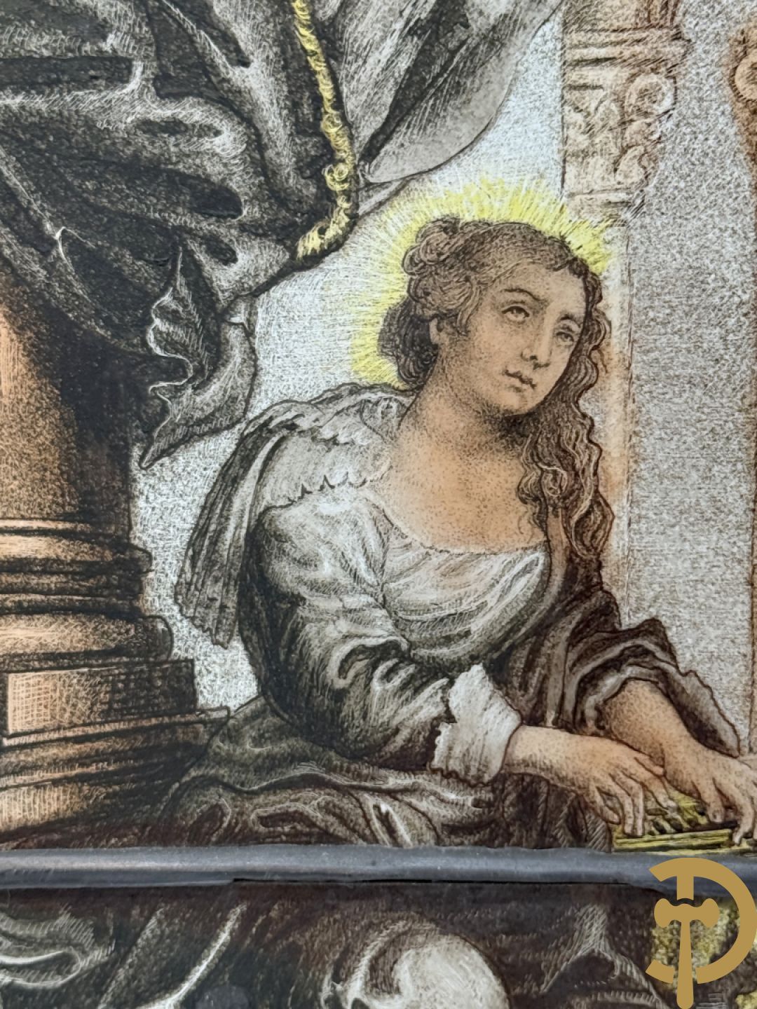 Twee loodramen met beschilderde taferelen 