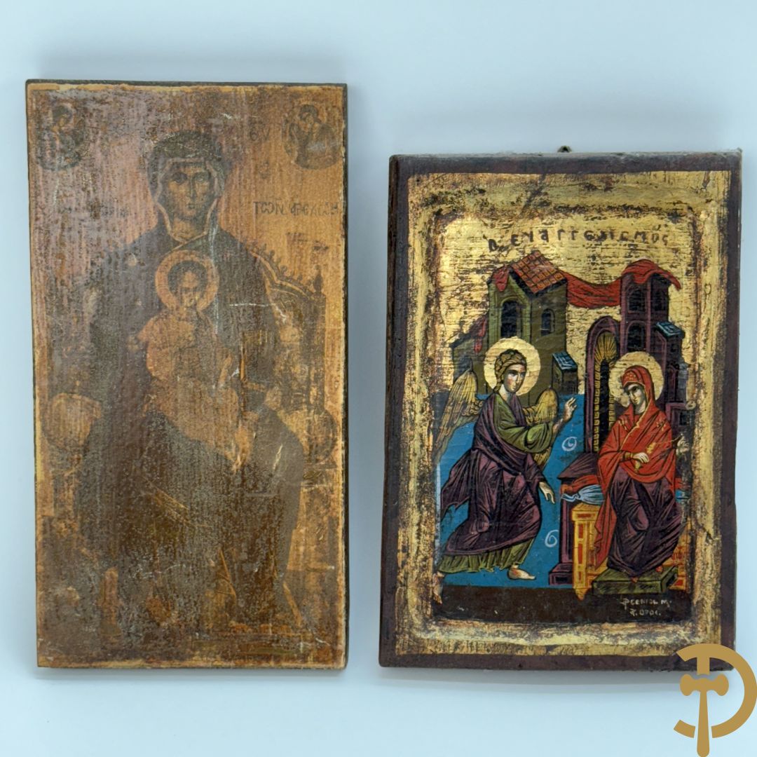 Ikoon met voorstelling van Madonna met kind + ikoon met voorstelling van engel Gabriël