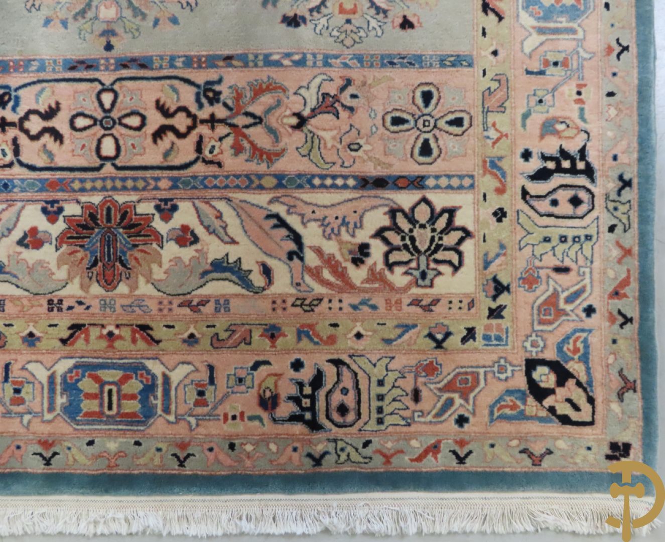 Oosters handgeknoopt tapijt Keshan met bloemen- en vogelmotieven