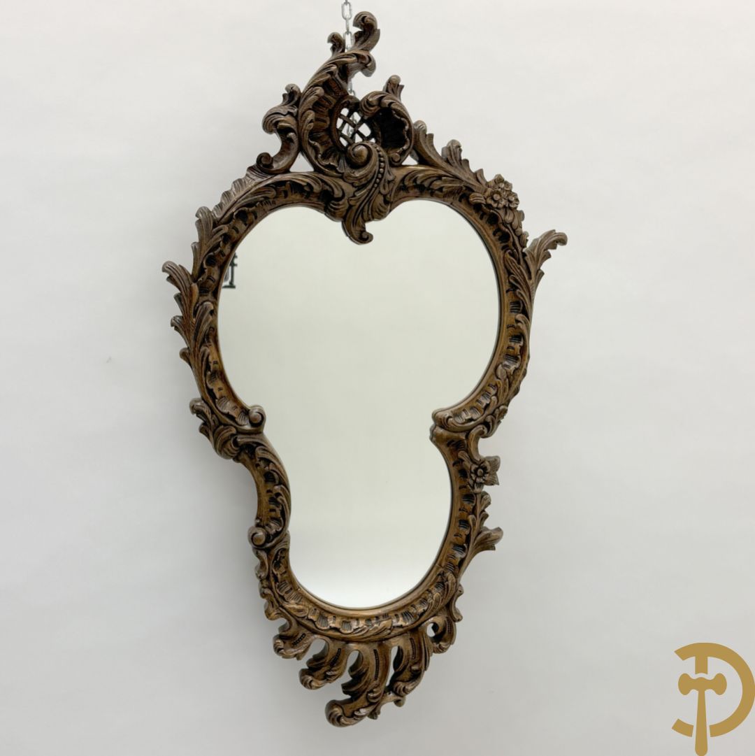 Eiken Louis XV spiegel met rocailles bezet