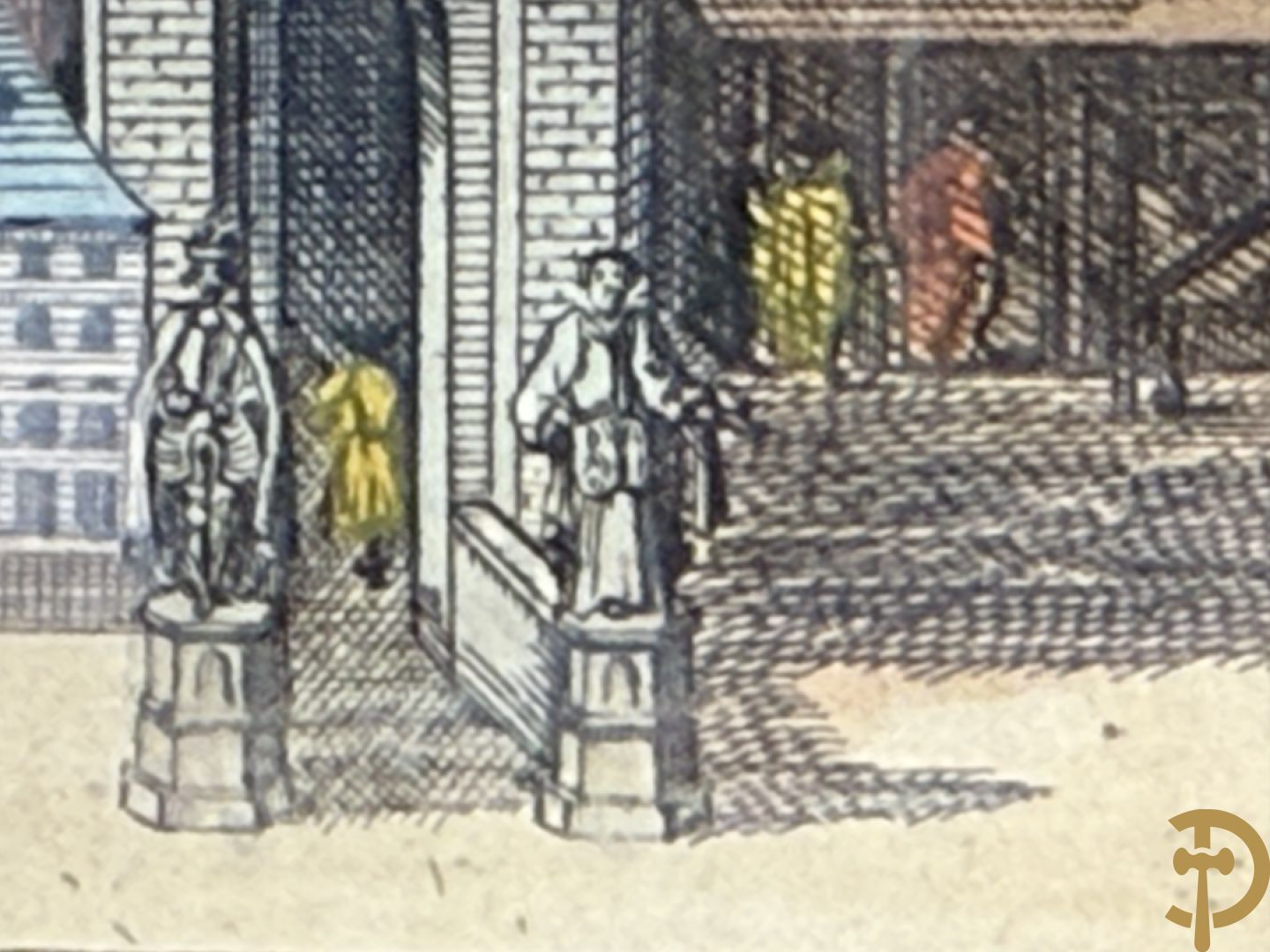 Handgekleurde kopergravure van de Kouter Gent uit Sanderus + handgekleurde kopergravure van Gravensteen uit Sanderus