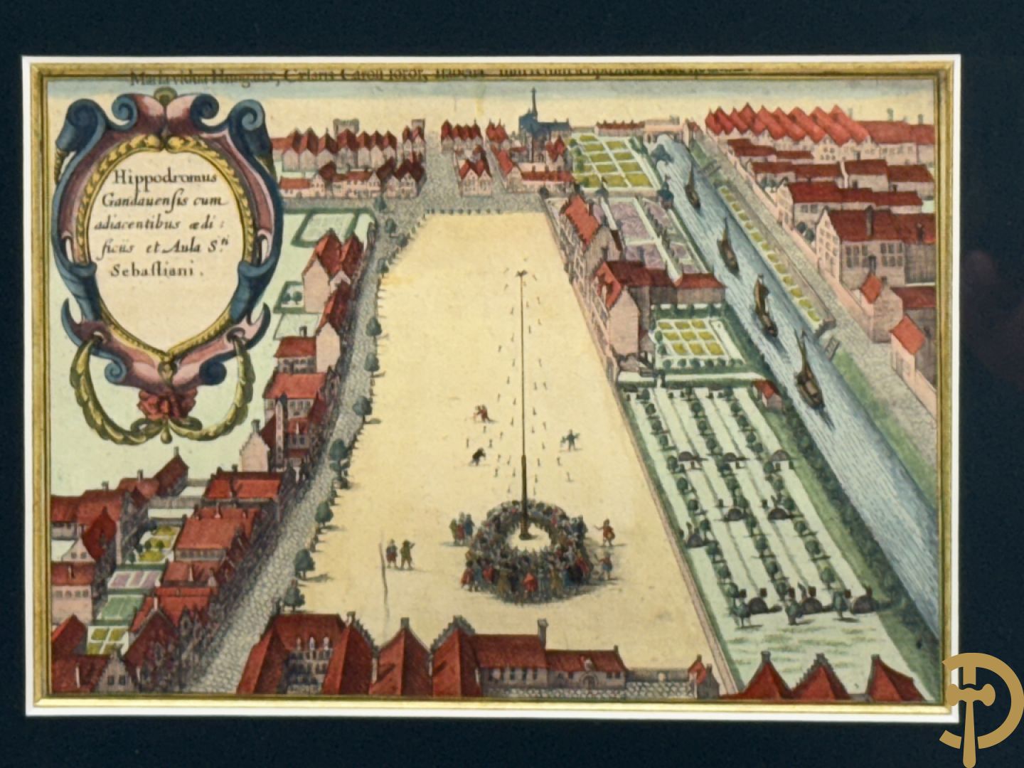 Handgekleurde kopergravure van de Kouter Gent uit Sanderus + handgekleurde kopergravure van Gravensteen uit Sanderus