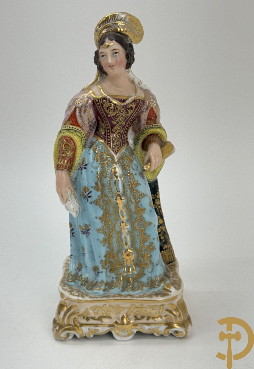 Paar 19e porseleinen Vieux Paris beeldjes van edelheer en edelvrouw